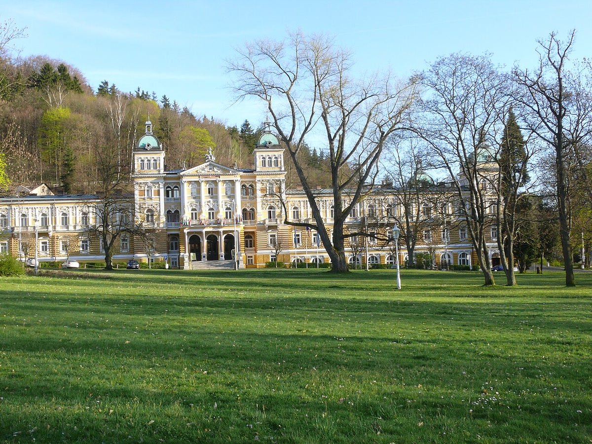 The historic Nové Lázně spa hotel building in Mariánské Lázně.