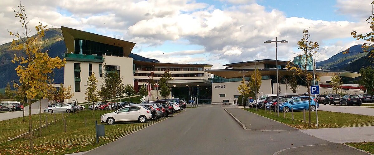The TAUERN SPA complex in Kaprun against the surrounding mountains.